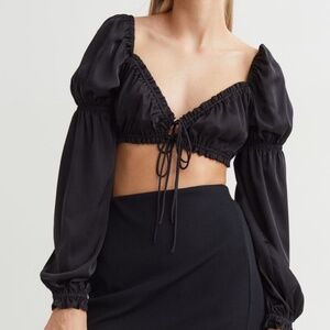 H&M Black Long Sleeve Crop Top with Drawstring
